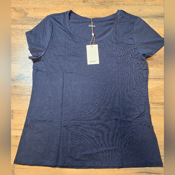 Quince Womens Cotton Modal Scoop Neck Tee Shirt Size L Minimal Navy Blue NWT - Picture 1 of 5